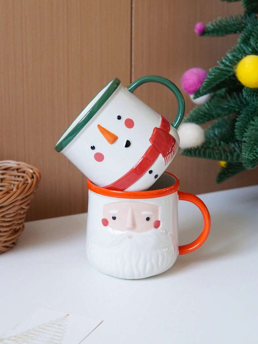 1個 手描きサンタクロースセラミックカップかわいいスノーマンコーヒーマグ高品質クリスマスホームデコレーションクリスマスイブディナーオフィス/寝室/リビングルームギフトに最適