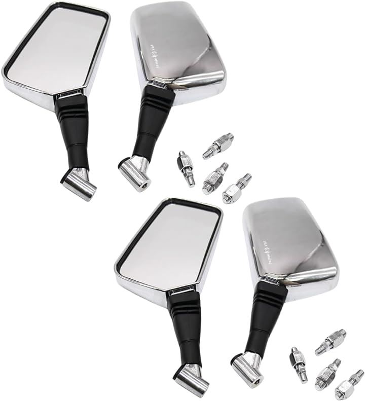 バイク ミラー スクエア 角型 8mm 10mm 汎用 正ネジ 左右セット オートバイ ハンドル 鏡 サイド 原付 スクーター( シルバーx2)