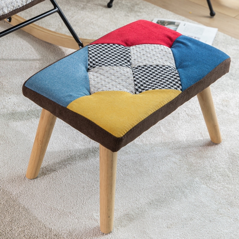 北欧風 カラーブロック柄 オットマン 無垢材