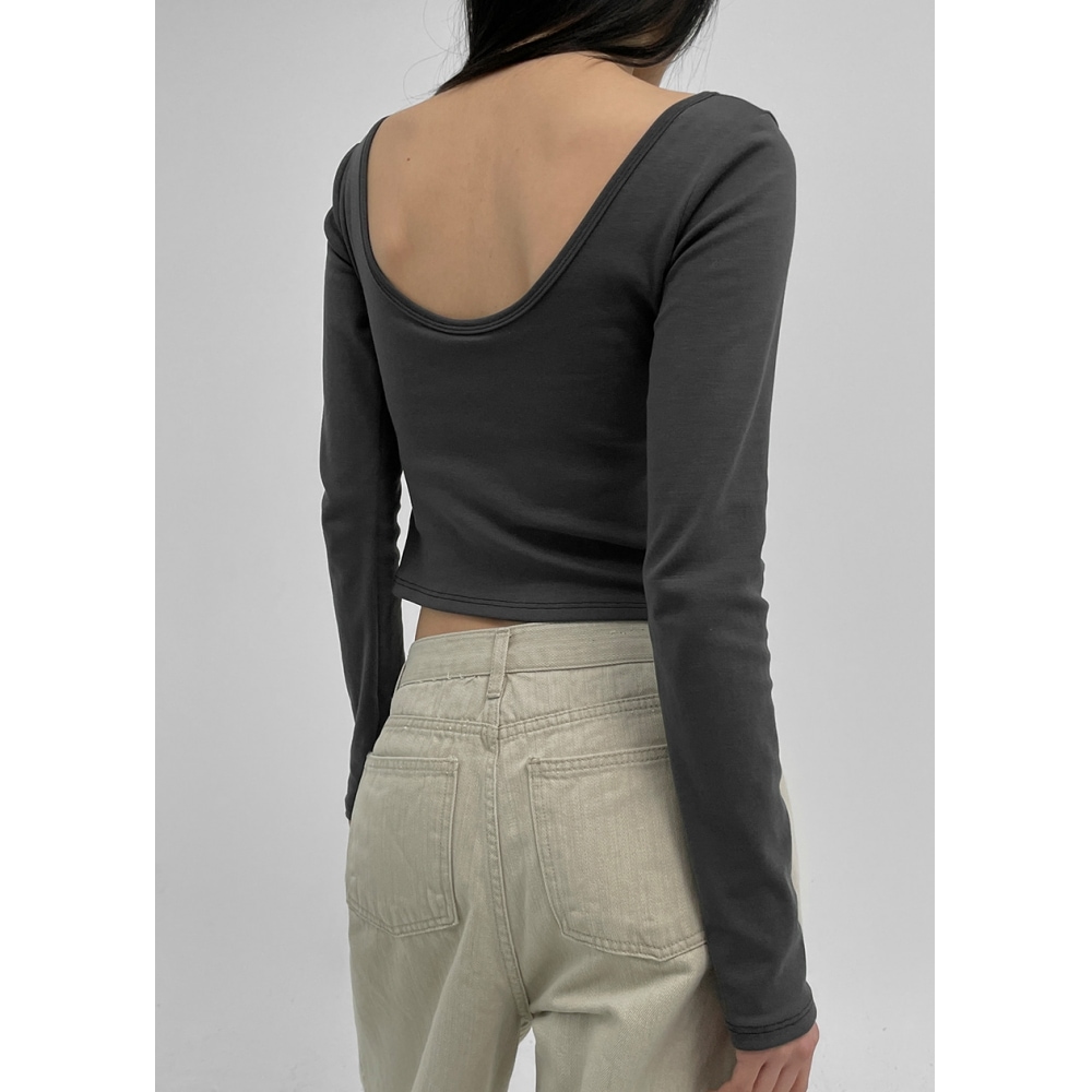 ブラックアップ [メイド] イージーバックレスロングスリーブTシャツ (キャップ付き)