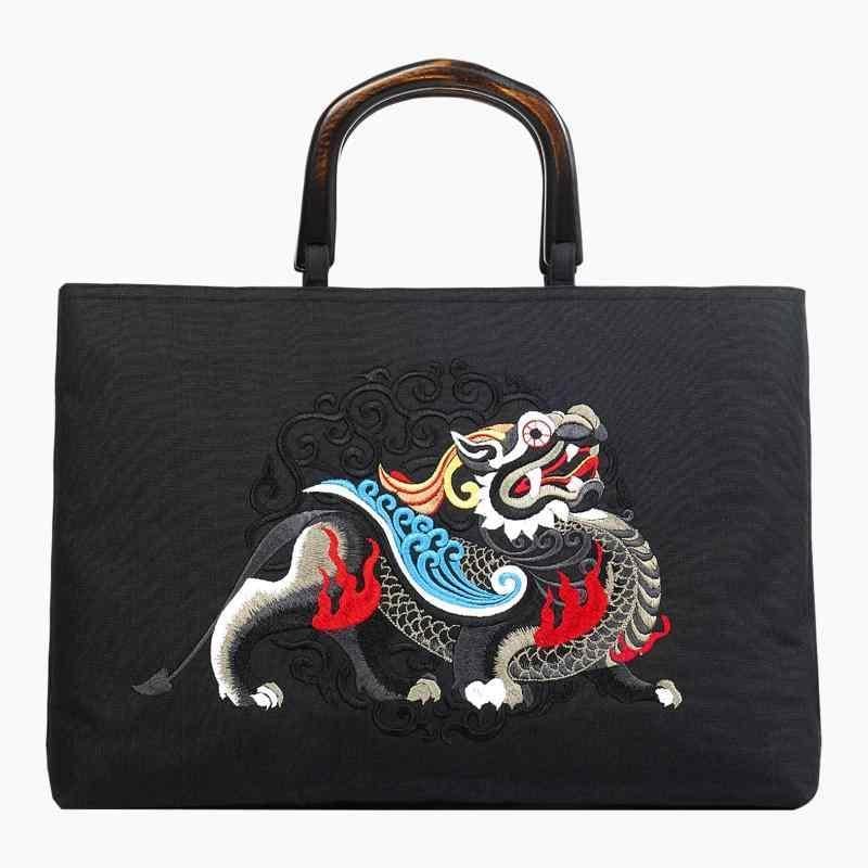 カバン レディース ハンドバッグ 母の日 プレゼント チャイナ風 刺繍 ドラゴン 綿 キャンバス 芸術 メンズ ブリーフケース エスニック ビジネス