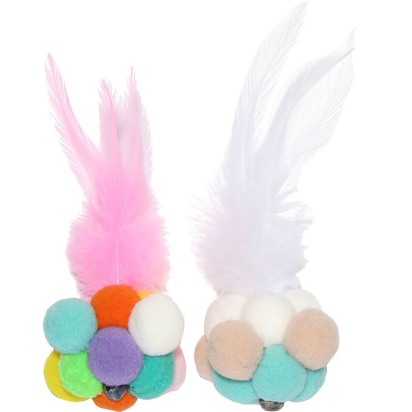 （まとめ）ファニーズ ポンポンフェザー （2個セット）5セット (犬用玩具)
