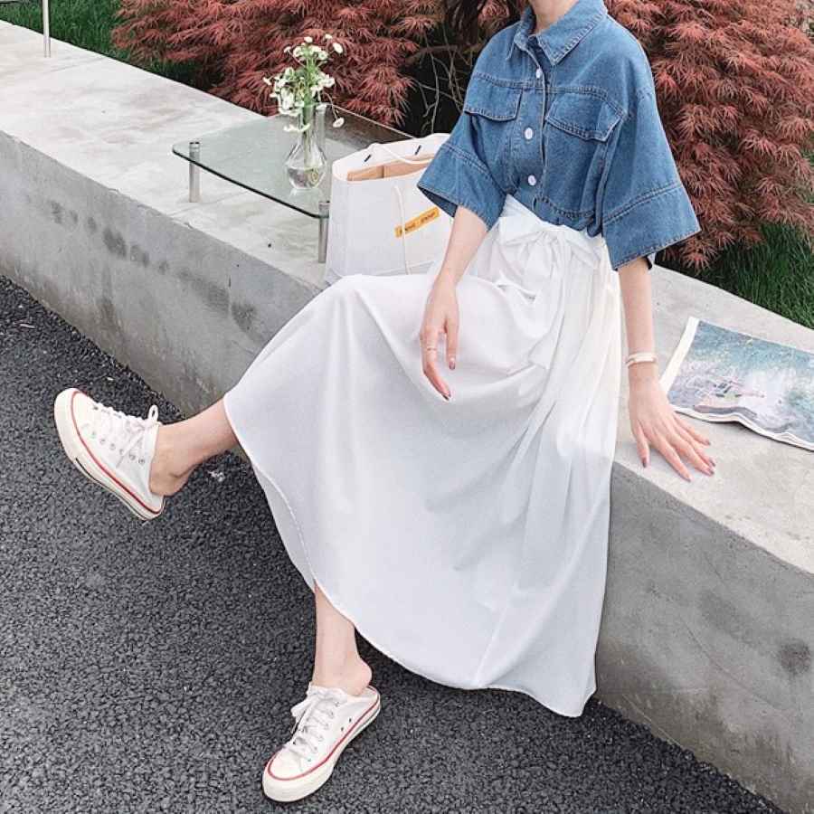 人気新品ワンピース サマードレス 半袖 ロング丈 フェイクツーピース 10代 20代 30代 40代 ファッション 10688