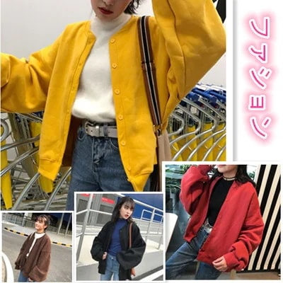 大人気！ レディース ジャケット ショート丈 トレーナー アウター トップス スタジャン 無地 厚手 長袖 春秋 ゆるシルエット お洒落 カジュアル ジャンパー ブルゾン