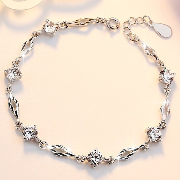 ブレスレット レディース ダイヤ 豪華6粒 プラチナコーティング シルバー925 ギフト 人気 女性