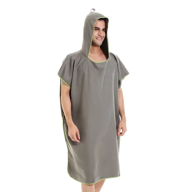 サーフポンチョタオルポンチョクイックドライタオルパーカーマイクロファイバービーチローブ変更ポンチョスイムタオルビーチポンチョ大人用 Light Grey 90x110cm