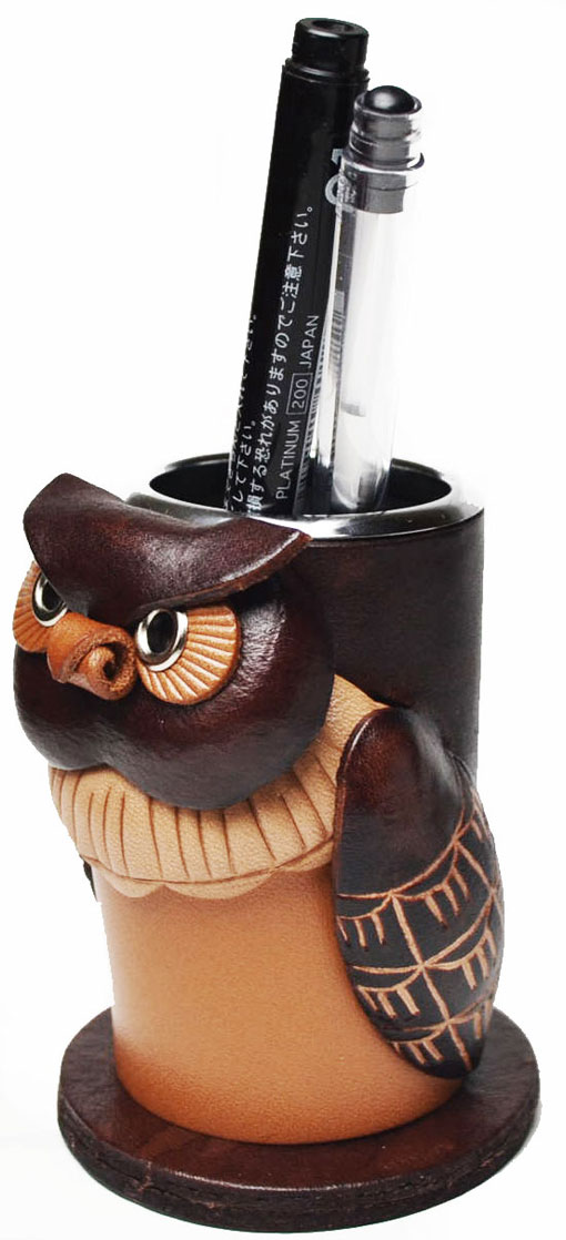 ふくろう ペンスタンド レザー/本革 VANCA/バンカクラフト 5,940円