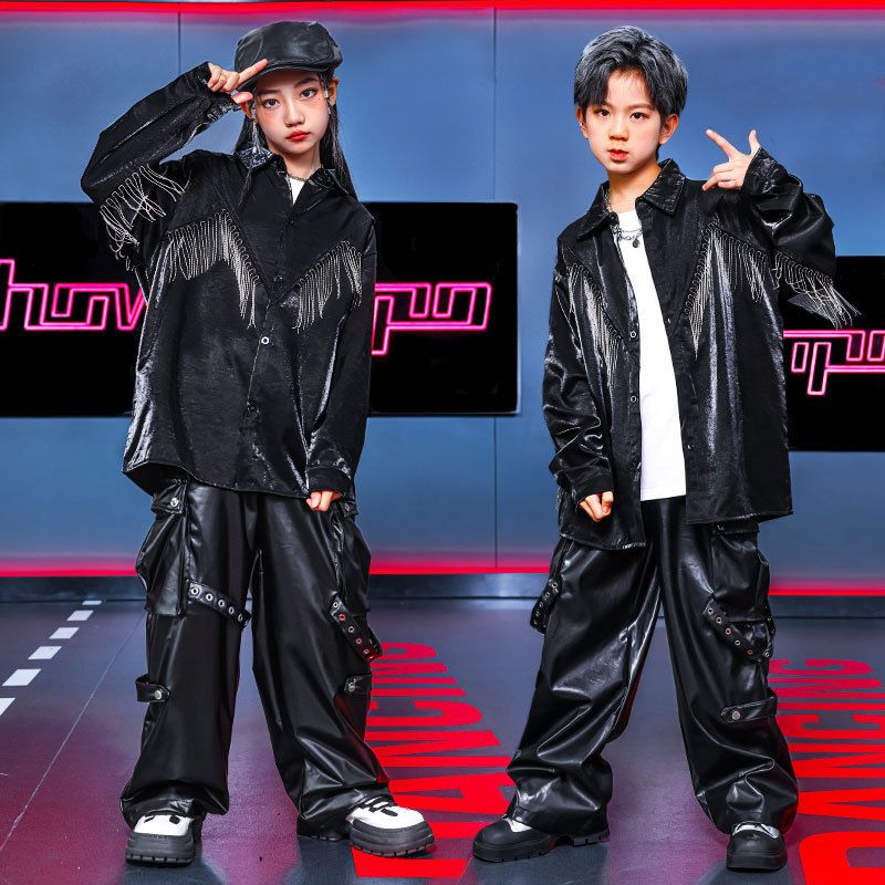 男の子の街のダンスのスーツの子供のショーの舞台の風の半袖のショーの服のhiphopの女の子ののブランドの揚げた街のショーの服