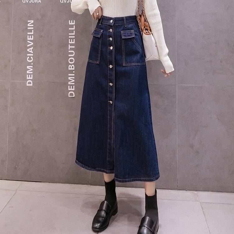 レディース スカート ロングスカート デニム デニムスカート Aライン ミモレ丈 ミモレ マキシ丈
