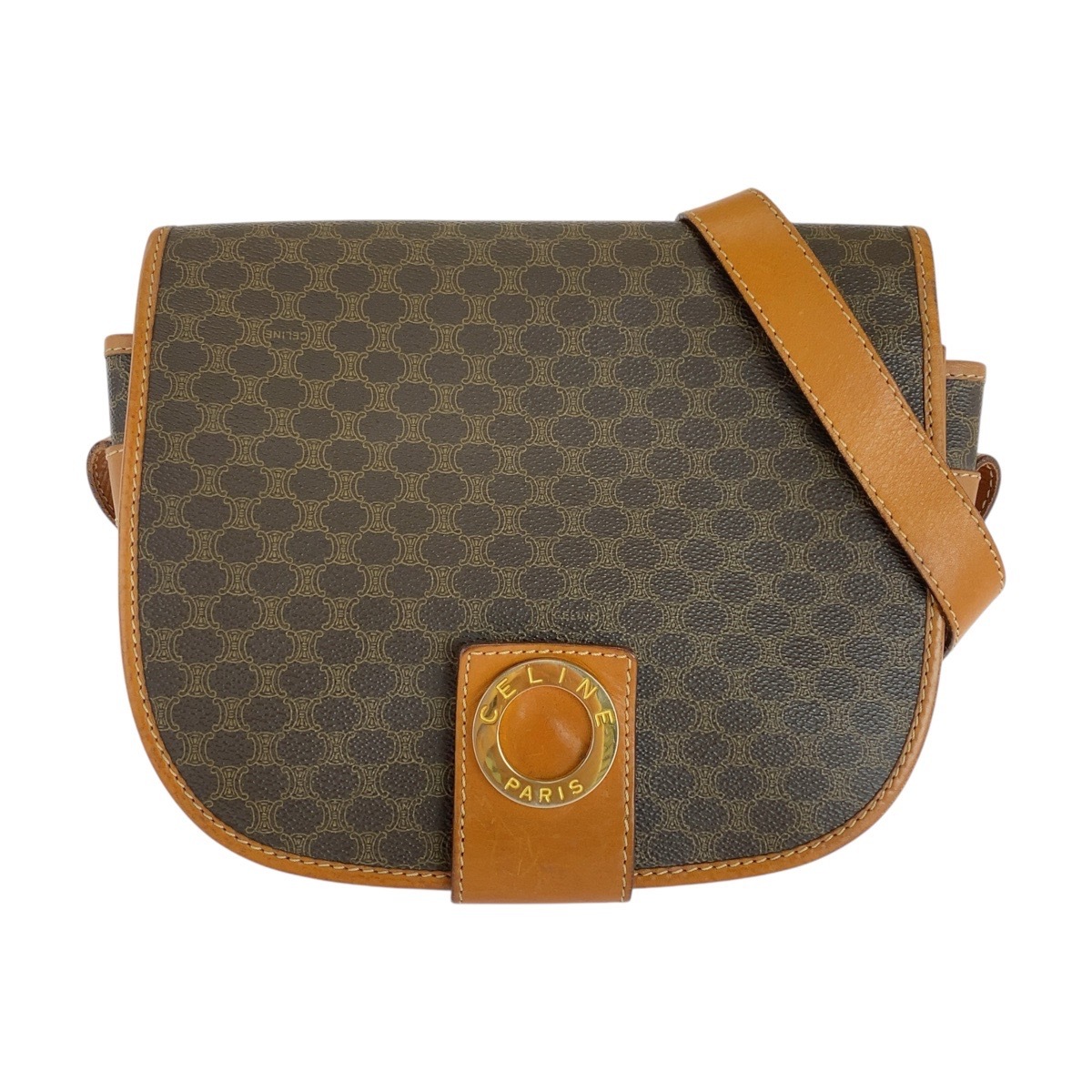 美品 ヴィンテージ マカダム サークルロゴ ブラウン ゴールド金具 PVC/レザー M10 ショルダーバッグ ポシェット レディース 502808