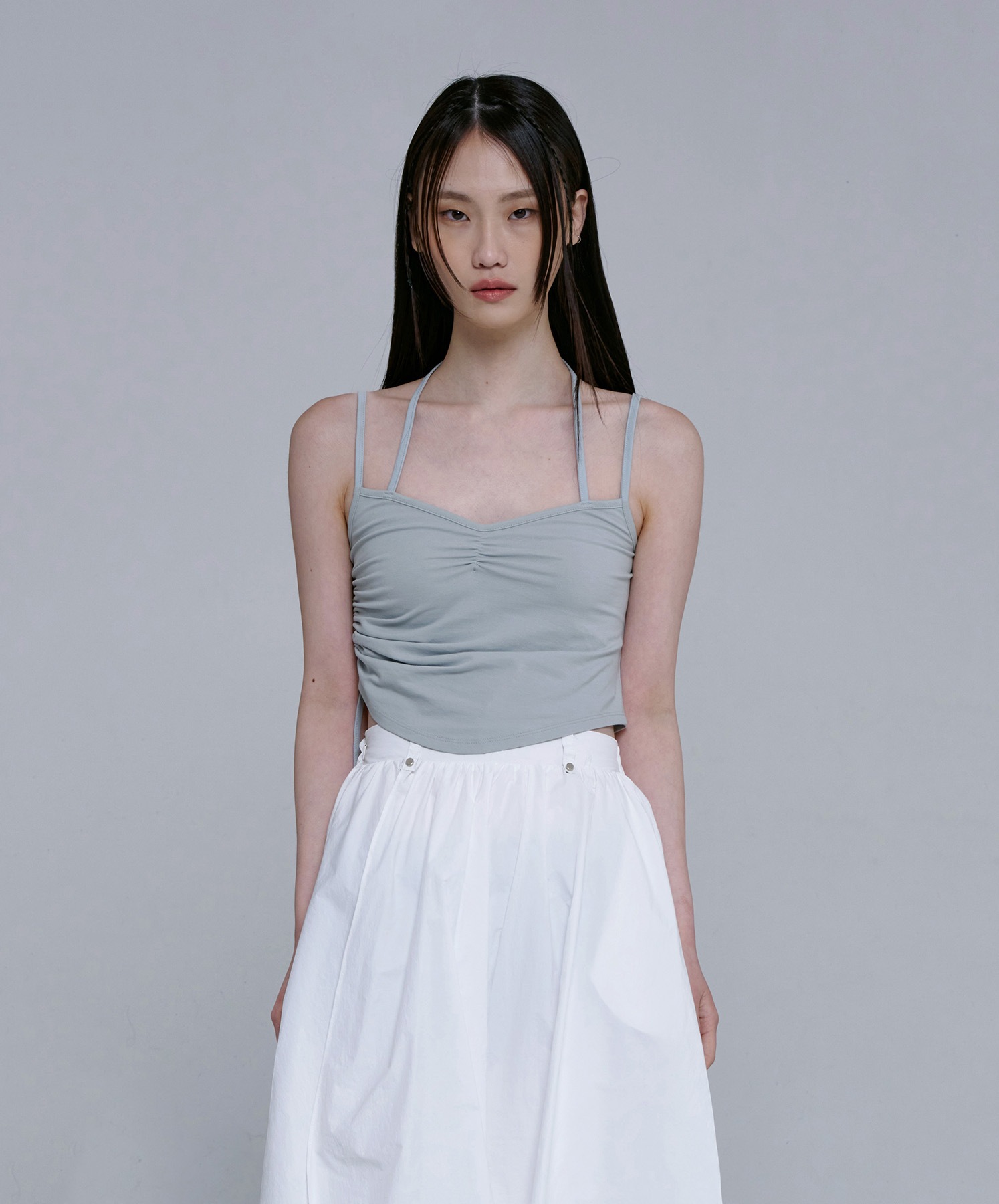 HALTER NECK SHIRRING SLEEVELESS TOP [MINT]