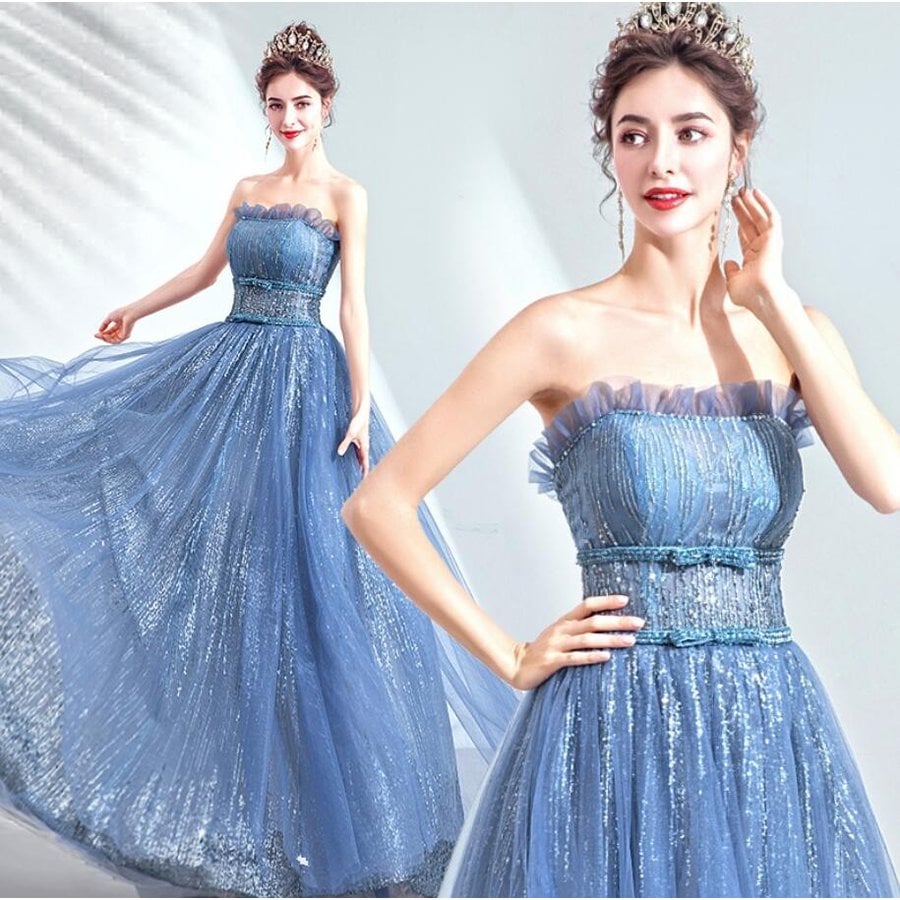 ベアトップ パーティードレス 上品 大人 ウエディングドレス ロング丈ドレス 大人 高級感 演奏会