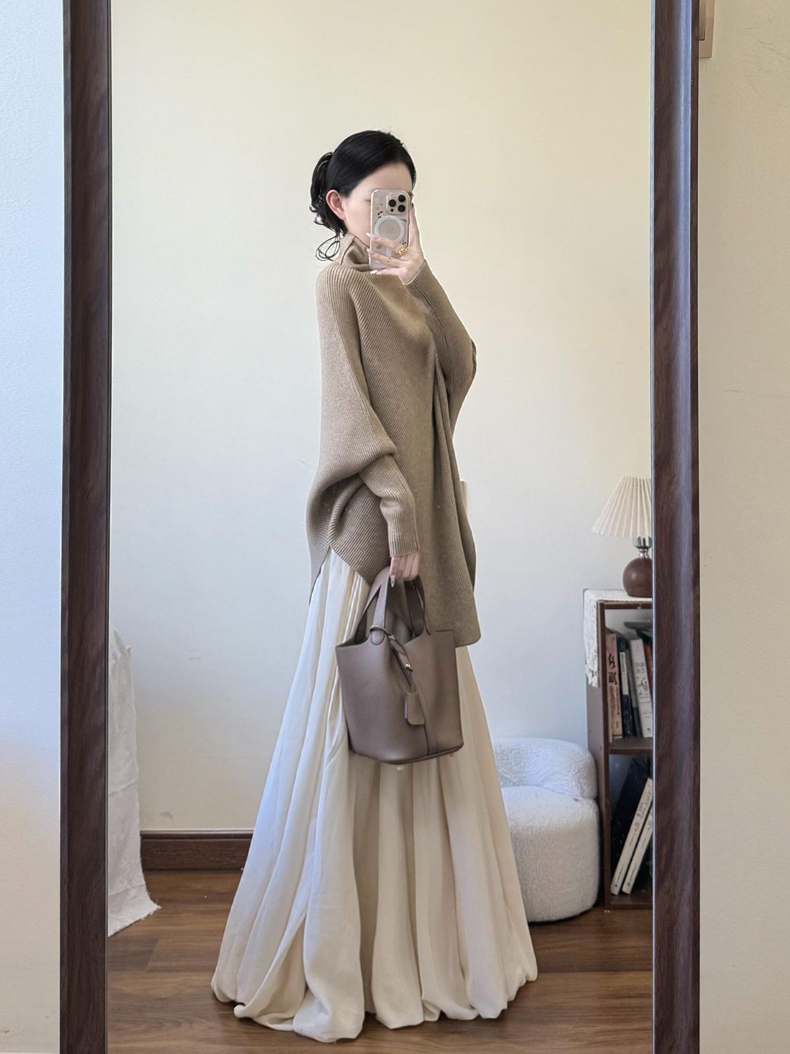 秋冬 リラックススタイル ニットトップス + ゆったりストレートロングスカート エレガントなレディース2ピースセット