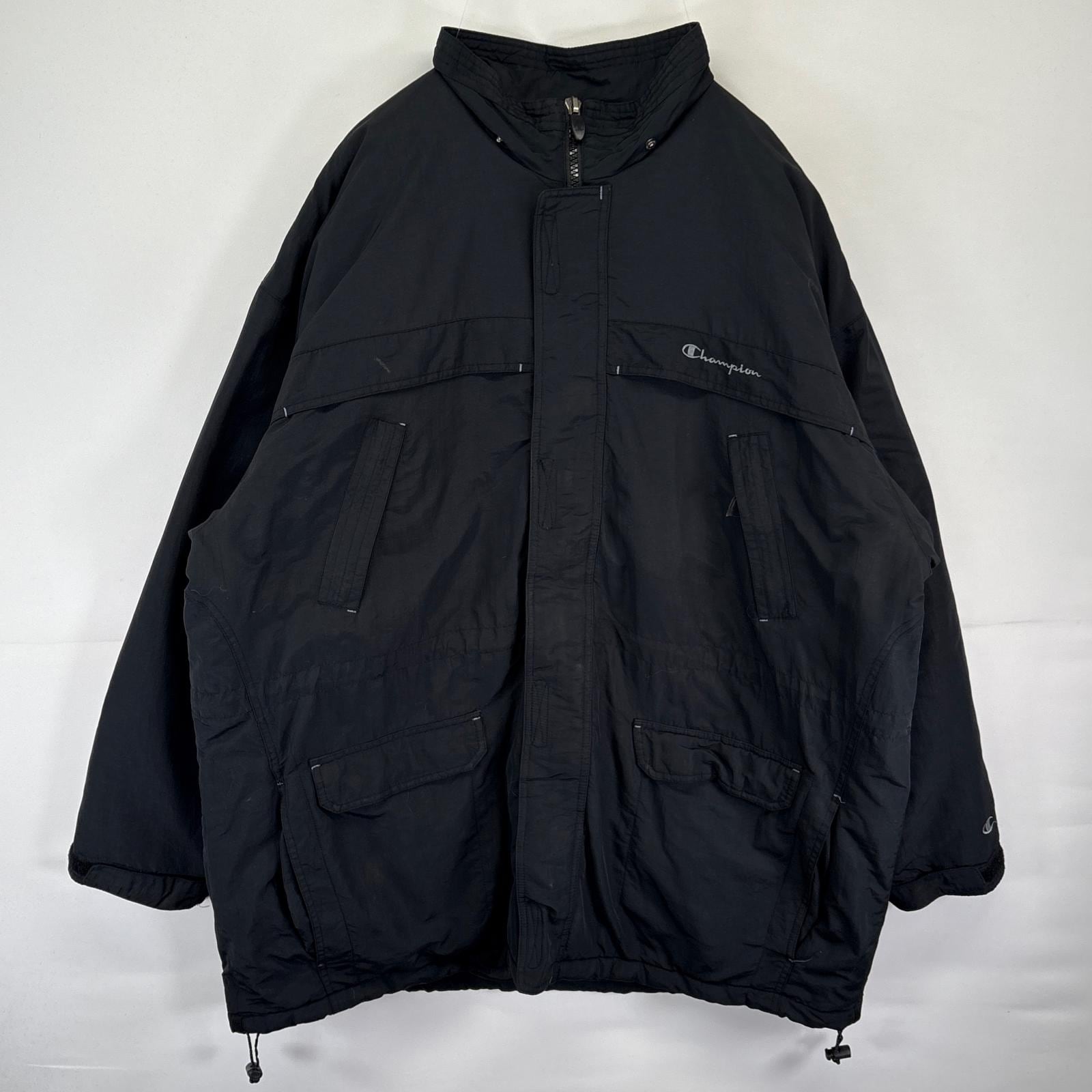 古着 ナイロンジャケット 中綿 ワンポイントロゴ フリース カバーオール 大きいサイズ 3XL ブラック メンズ