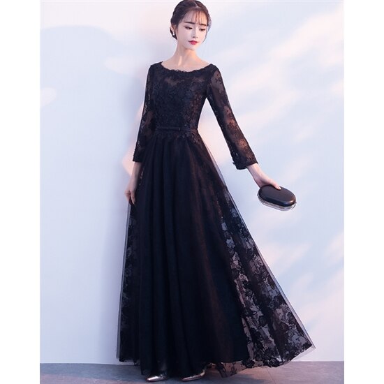 【取寄：納期2週間】演奏会ドレス ロングドレス 大きいサイズ 2XL 長袖 ロングスカート Uネック エレガント