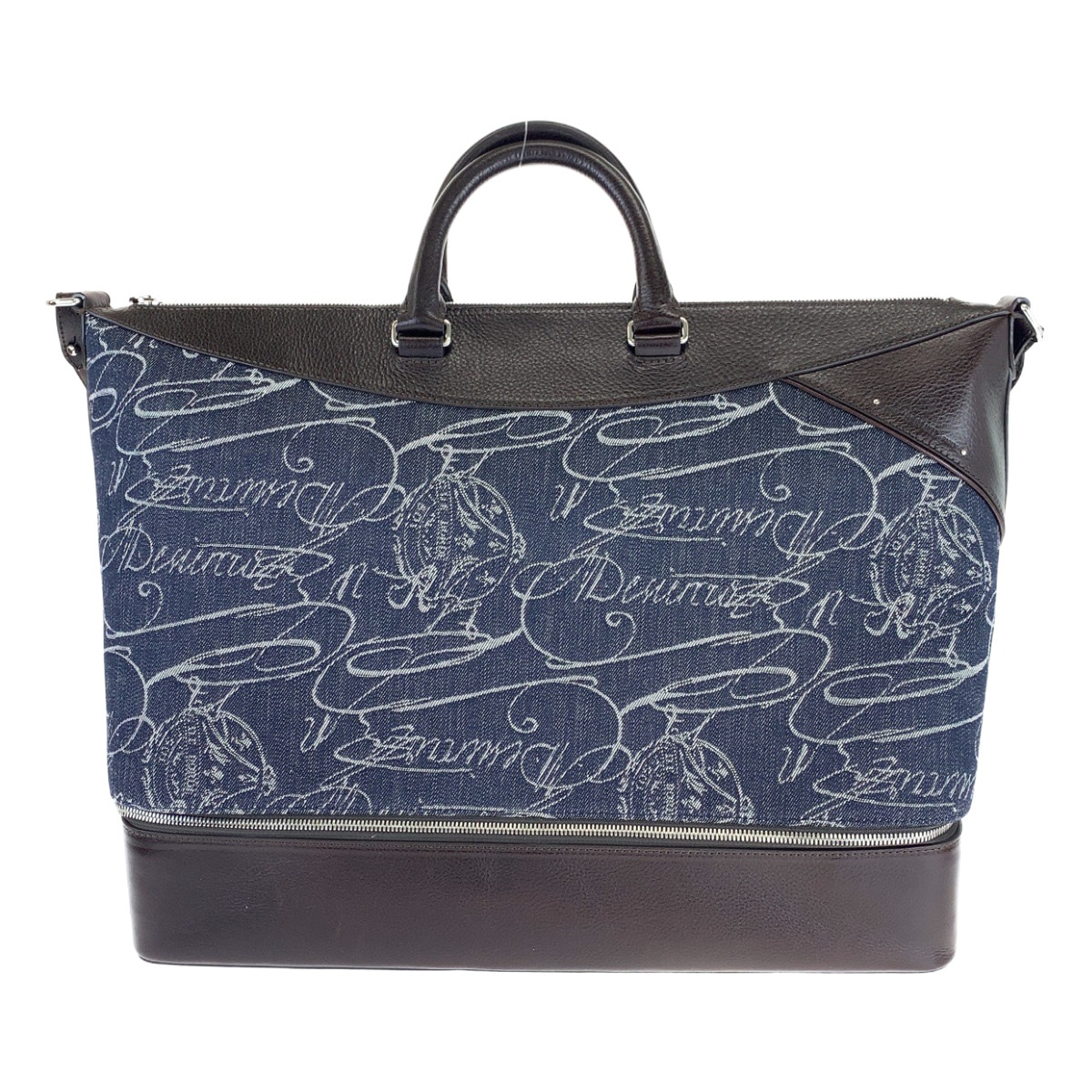 超美品 ヴィアッジョ デニム ネイビー ブラウン レザー/デニム ボストンバッグ ショルダーバッグ 2way メンズ 401465