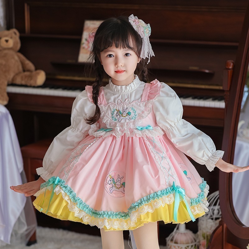 春新作 女児刺繍ロリータプリンセスドレス 子供擬似2点セットふわふわスカート 発表会 七五三 卒園式 入学式