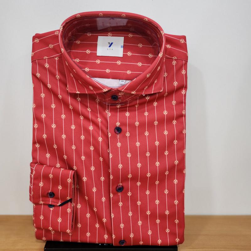 YJ1WBL792 ロゴストライプ ジャージープリント 裏起毛 スリムフィット 長袖シャツ