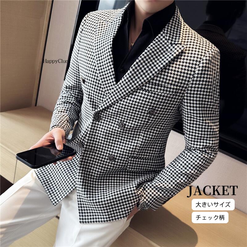 ジャケット メンズ 男性 テーラードジャケット アウター メンズ 秋新作 カジュアル メンズジャケット 長袖 春 秋 ビジネス スーツジャケット ビジネスジャケット 通勤 チェック柄 ダブルボタン ミ