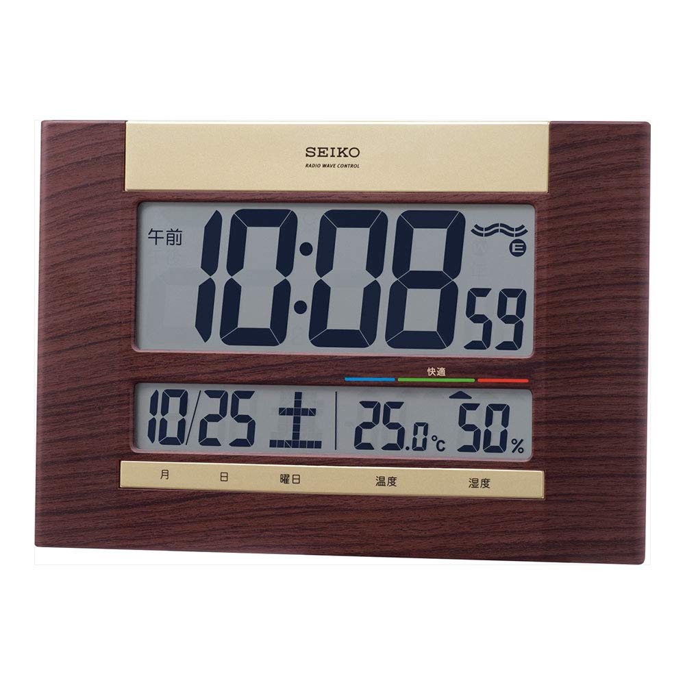 セイコークロック(Seiko Clock) 掛け時計 置き時計兼用 電波 デジタル カレンダー 茶木目 18×26×2.2cm SQ440B