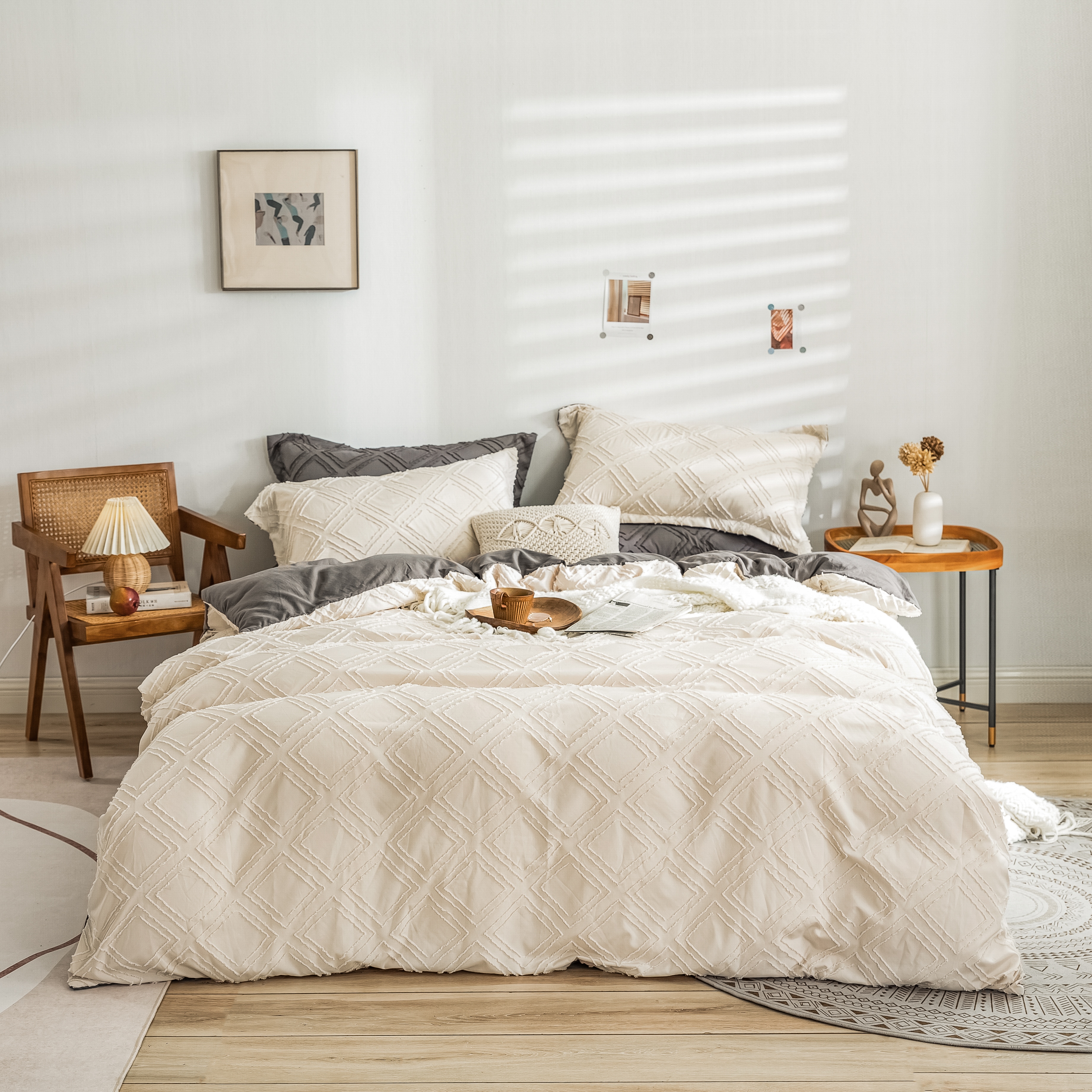 綿100%寝具カバーセット4点セット 四季通用 吸湿通気 　 シングル セミダブル