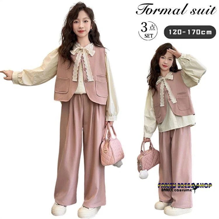 【急速出荷!】【制服標準装備】小学校 卒業式 女の子 パンツ スーツ 3点セット 6年生 卒服 入学式 ベスト ワイドパンツ シャツ ブラウス おしゃれ 子供 フォーマル スーツ パンツ ピンク ベー 5,168円