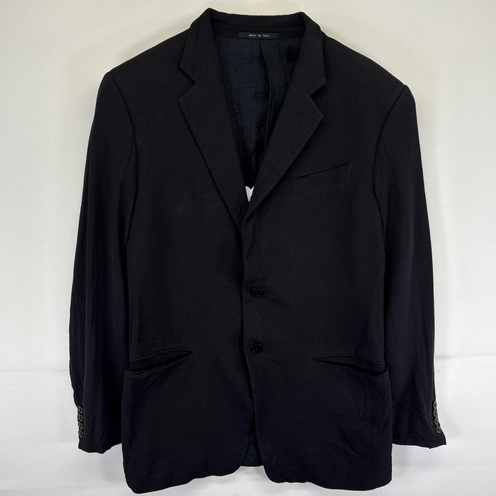 古着 イタリア製 テーラードジャケット ブレザー ちりめん スーツ フォーマル 40R ブラック メンズ