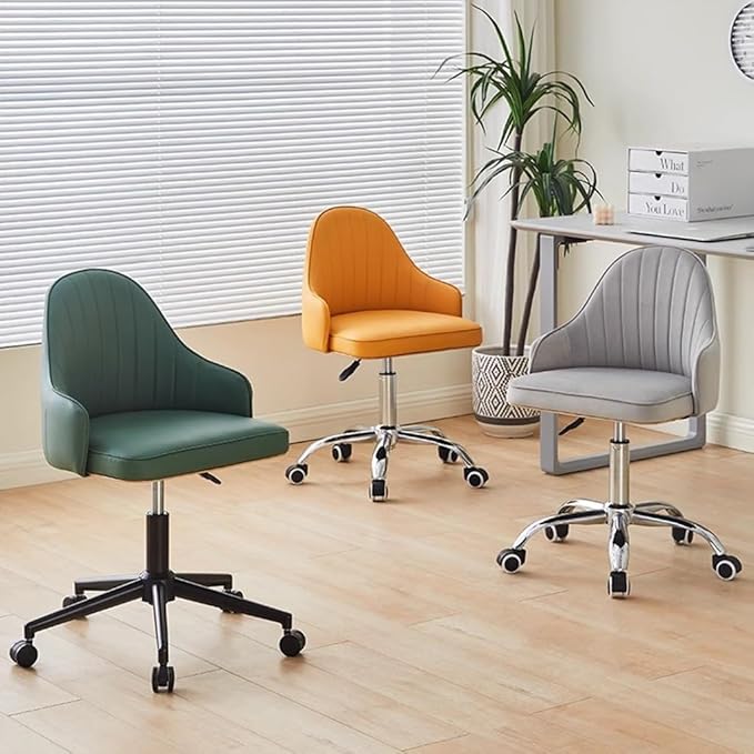 人間工学に基づいたオフィスチェアデスクチェアミッドバックエグゼクティブPUレザー調節可能なコンピュータデスクゲームチェア快適なパッド入りアームランバーサポートローリングスイベルチェア (色 : ブルー