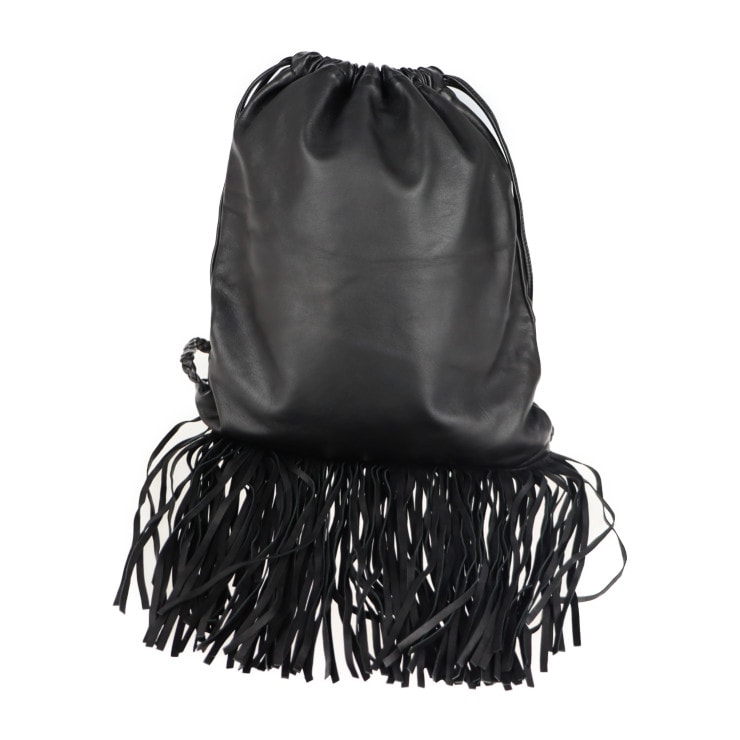 超美品 RED VALENTINO レッドヴァレンティノ リュック・デイパック - バックパック レザー ブラック フリンジ 巾着型 ショルダーバッグ 本物保証 中古