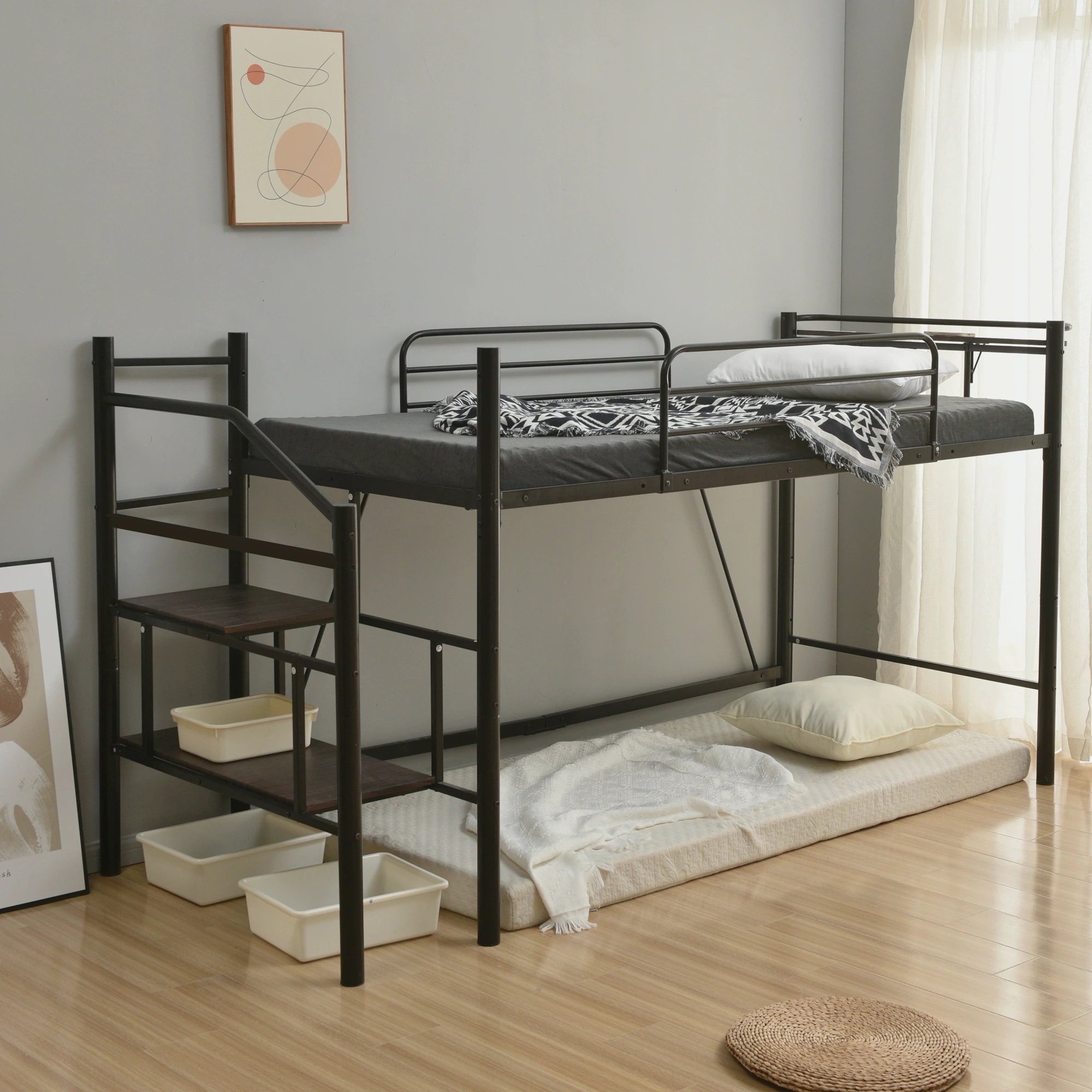 【チューブフロア/Sシングル】ロフトベッド チューブベッド シングル 耐荷重150kg 高さ130cm 棚収納 北欧風 スチール 耐震ベッド