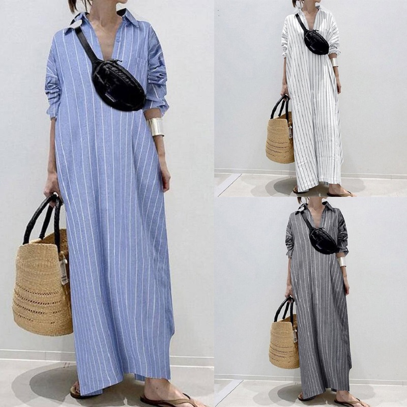レディース ワンピース ロングワンピース シャツワンピース 七分袖 ロング丈 かわいい 大人可愛い きれいめ シンプル 上品 ストライプ おしゃれ ラフ ルーズ 大人女子 こなれ感 個性的 主役級