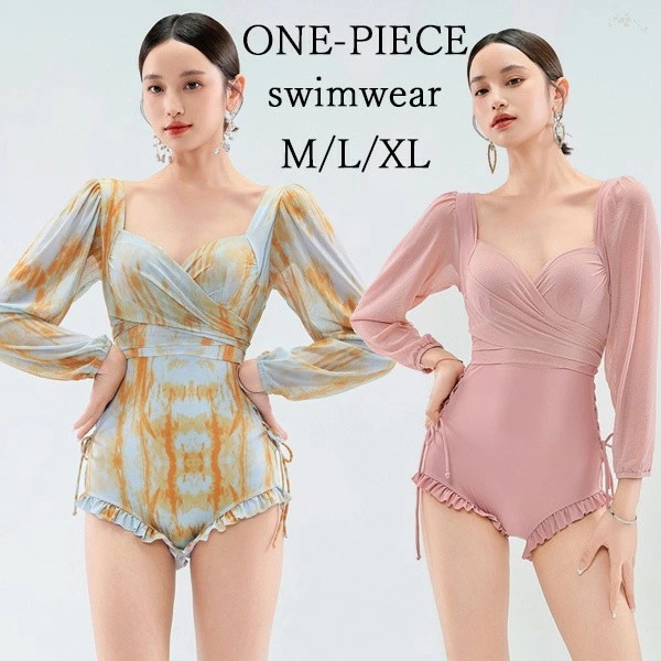 水着 レディース ワンピース 体型カバー水着 大きいサイズ ぽっちゃり かわいい おしゃれ フリル袖 ハイウエスト 露出控えめ カットアウト カッティング 二の腕 お尻 太もも お腹 カバーアップ 2