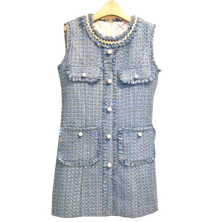 アウター ベスト ノースリーブ 前開き ボタン ポケット ラウンドネック ツイード ミディアム丈 大人可愛い きれいめ シンプル 上品 おしゃれ かっこいい カジュアル こなれ感 レトロ 個性的