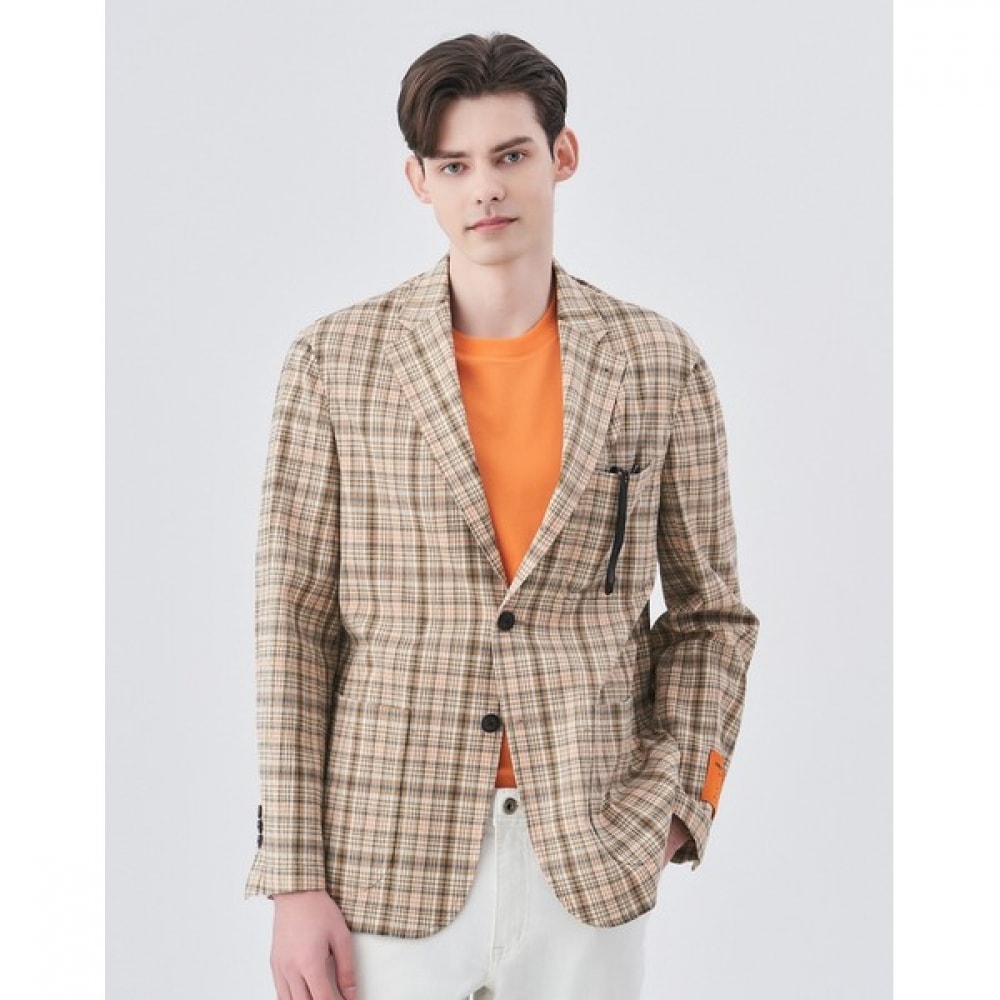 [ヘッジズ] 24SS ベージュコットンブレンドマドラスチェックジャケット HZJA4B703I3