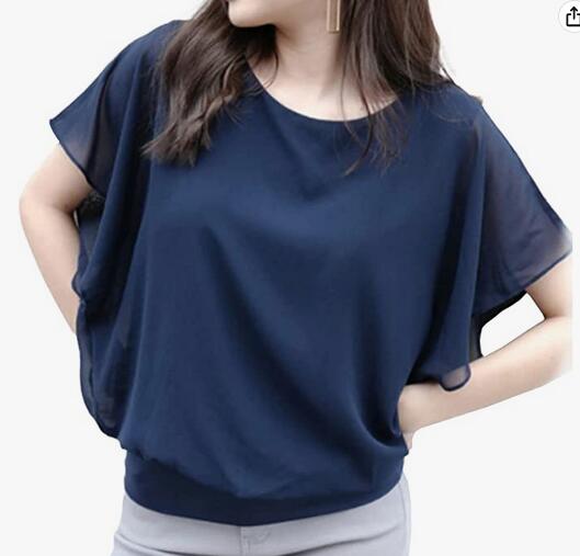 ブラウス レディース 半袖 シャツ カットソー オフィス 夏 春 シフォン フリル フレア トップス tシャツ 夏服 裏地付 ドルマン おしゃれ 大きいサイズ ゆったり 無地 かわいい キレイめ ジョ