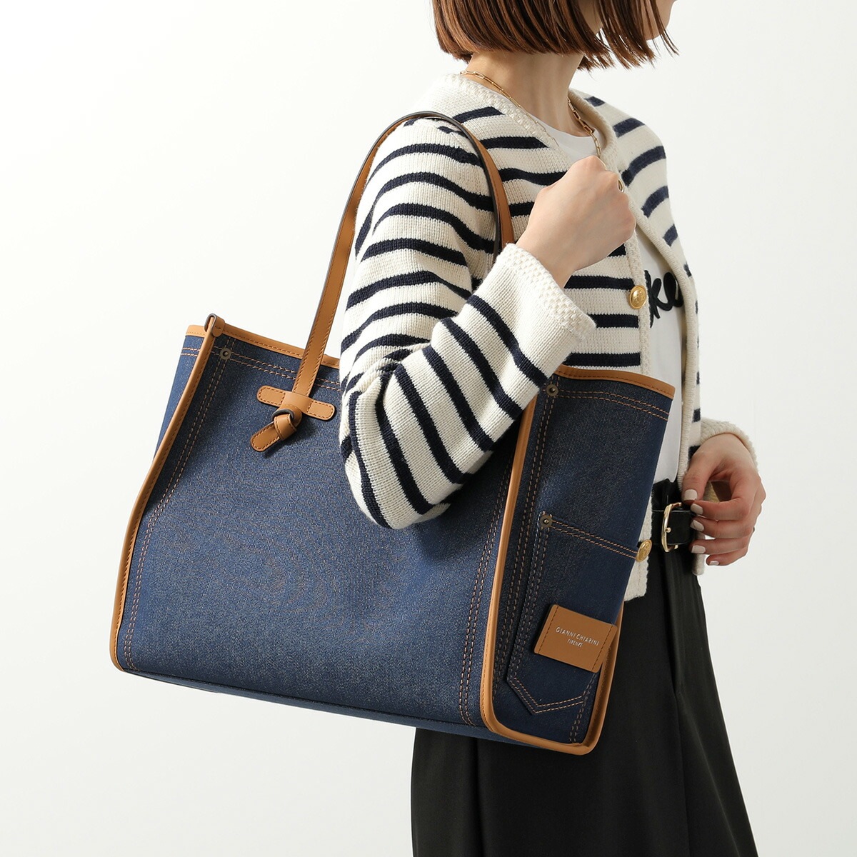 GIANNI CHIARINI ジャンニキアリーニ トートバッグ MARCELLA マルチェッラ M BS12420 COMM BLRBL レディース デニム ポーチ付き 鞄 BLUE-MOU