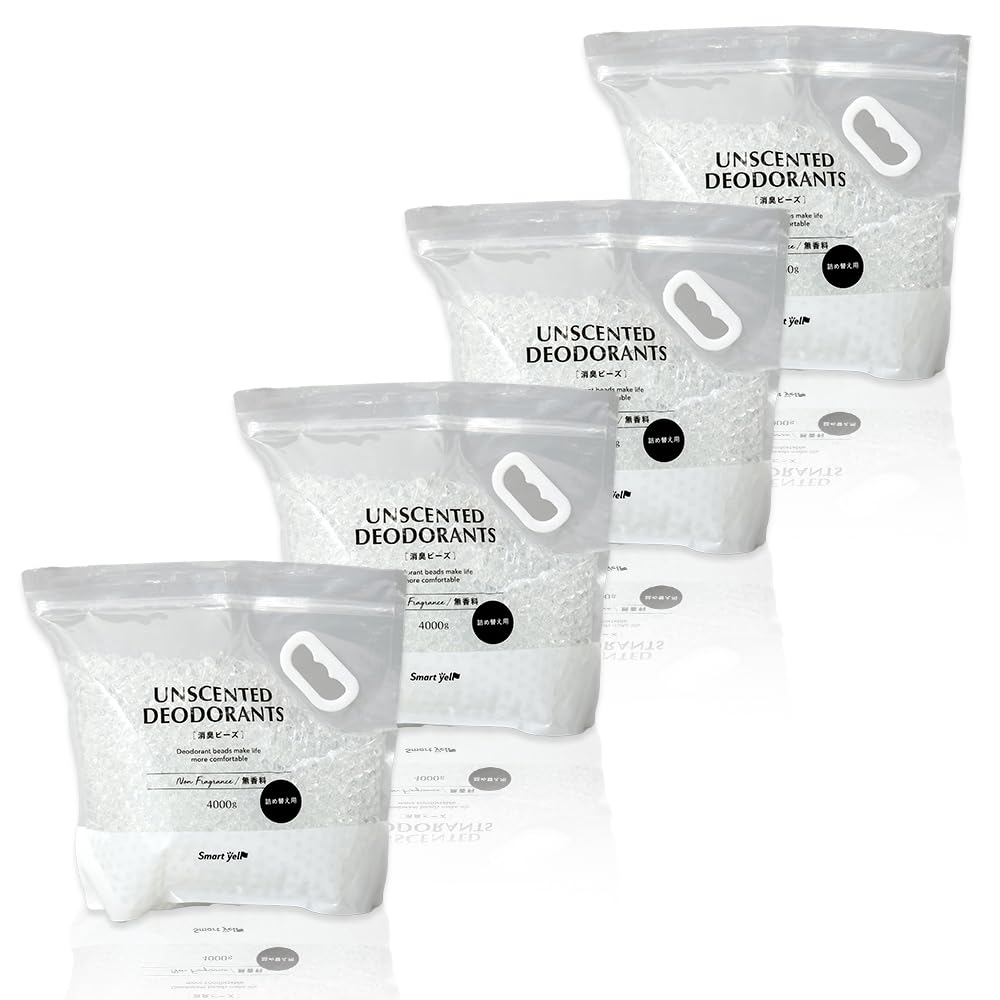 アイリスプラザ(IRIS PLAZA) スマートエール 消臭ビーズ 4000g × 4個セット 詰替え用 無香料 大容量 タバコ 生ごみ 消臭剤 室内 トイレ 玄関 リビング 寝室 トイレ 靴のニオイ