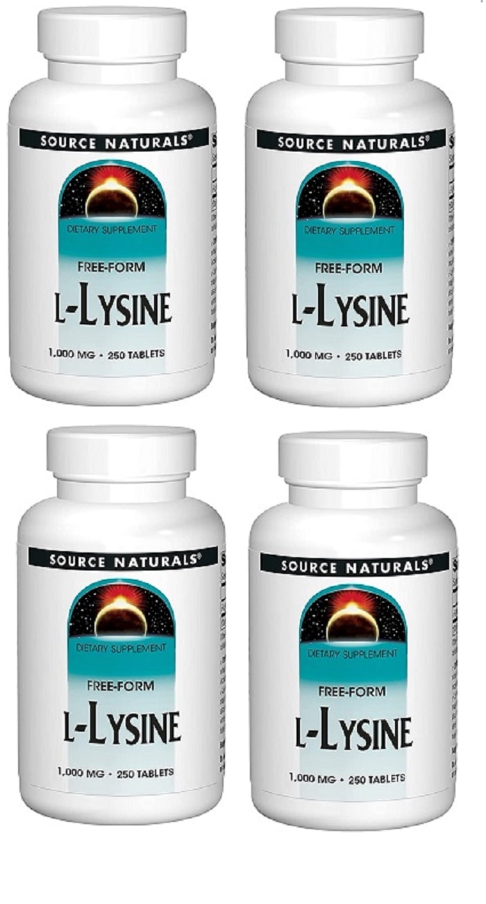 ソースナチュラルズ,　L-リジン(L-Lysine) 1000mg 250錠　4ボトル