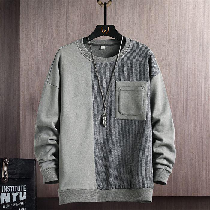 トレーナー メンズ 重ね着風 トップス スウェット クルーネック ポケット付き 切り替え 配色 無地 カジュアル プルオーバー おしゃれ