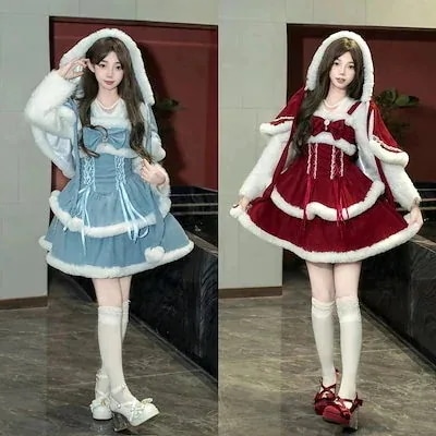 shanghaihengq[厳選品質]新作クリスマス衣装サンタコスコスプレメイド服コスプレロリータショートウエストjsk