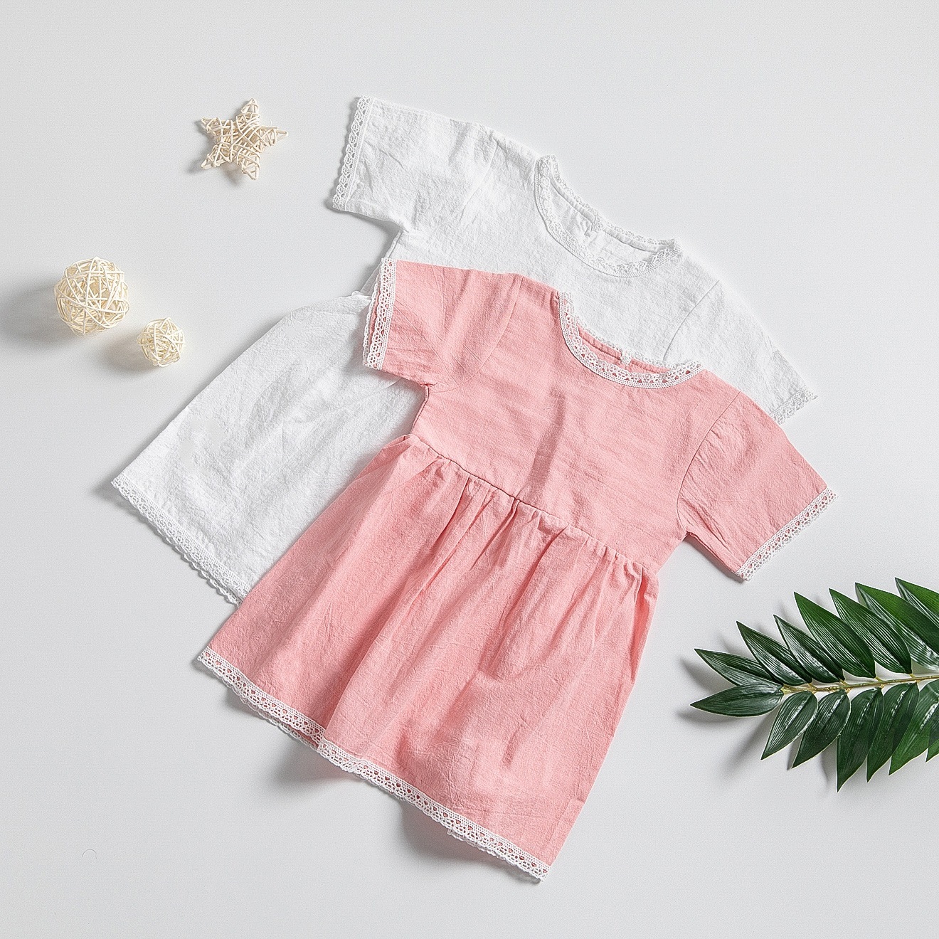 【1つ買うと10つ無料】夏の綿の子供用ドレス模倣コットンンかわいい女の子の丸いネックレーススカート