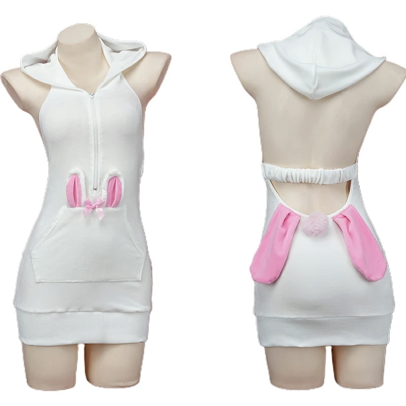 【即納】 セクシー コスプレ パーカー セクシー バニーガール バニー ランジェリー ベビードール 萌え コスチューム 長袖 トップス レディース クリスマス 仮装 ホワイト