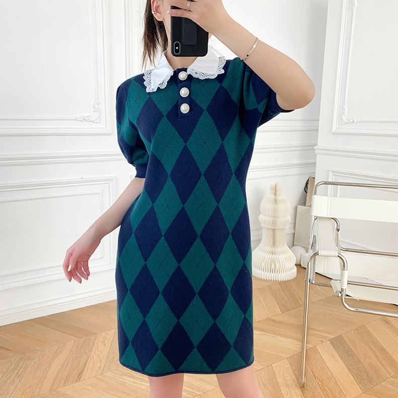 【送料無料】レディース ワンピース ニットワンピ ミニワンピース ミニ丈 アーガイル柄