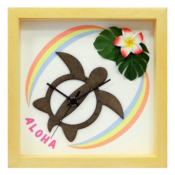 壁掛け時計 おしゃれ ハワイ 南国リゾート プルメリア 花 かわいい ウォールクロック DECLOCK Hawaiian Clock Honu Rainbow