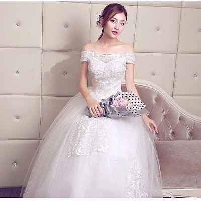 フォーマルドレス 編み上げ レースアップ ウェディングドレス ドレス マキシ ワンピース プリンセスライン ブライダル オフショルダー