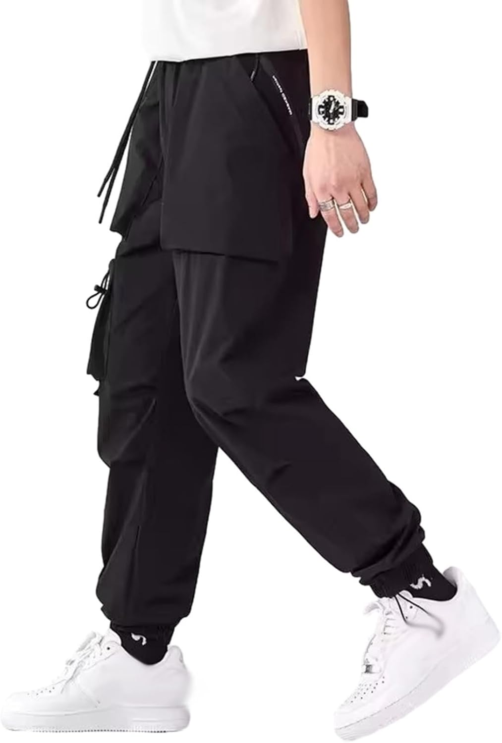 カーゴパンツ 作業パンツ メンズ ウエストゴム ロングパンツ 綿混紡 マルチポケット テーパード イージーパンツ 通気性 薄手 男性用 個性 美脚 韓国ファッション ストリート系 お兄系 原
