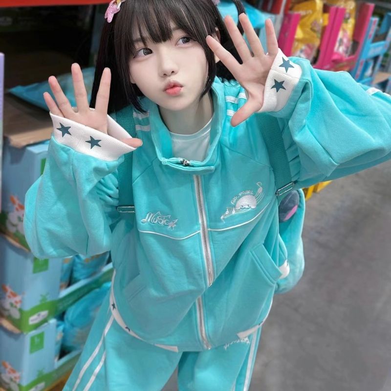 セットアップ 涼しく楽ちんセットアップ韓国ファッション サブカル  地雷系 ファッション 可愛い カジュアル うんどうアカデミック 二点セット セット 秋冬 二次元 カーディガンパーカー 原宿系 サブ 5,401円