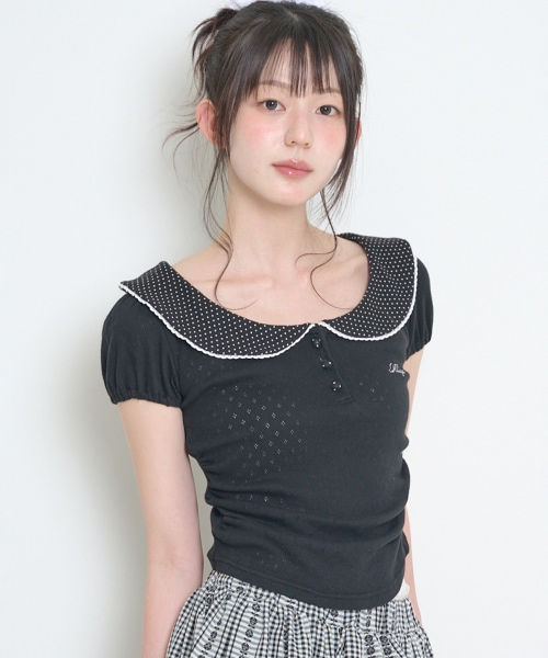 【ILLIGO】 PETITE PUFF COLLAR T-SHIRT BLACK 正規品