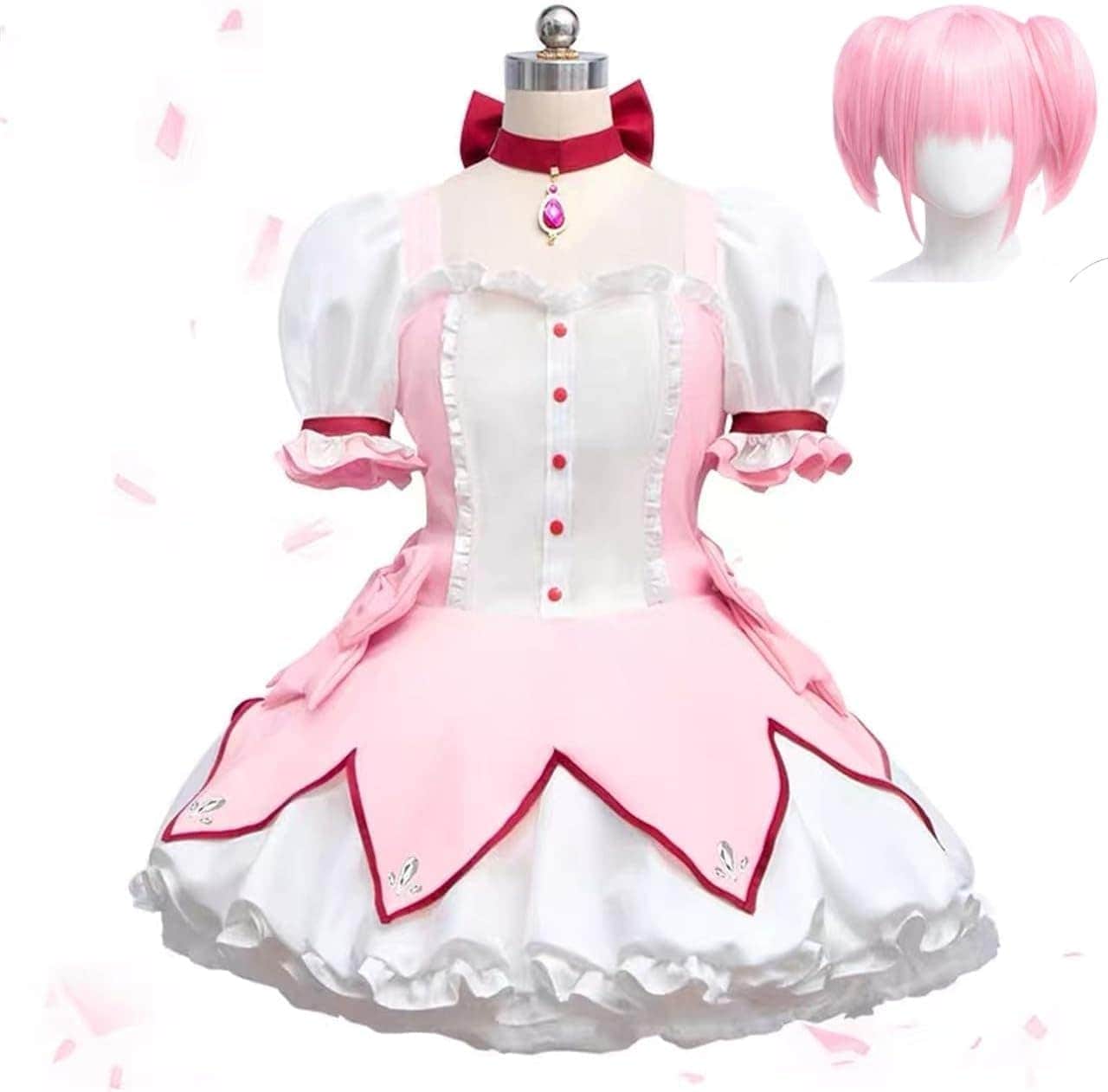 魔法少女まどかマギカ コスプレ衣装 鹿目まどか コスチュームセット ウィッグ 靴 道具追加可能 舞台装 演出服 文化祭 イベント 撮影 パーティー