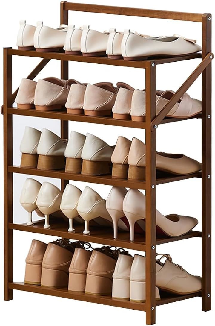 シューズラック 折りたたみ 靴棚 天然竹製 靴箱 5段 組立不要 伸縮式 靴収納 シューズボックス 靴入れ 玄関収納 小物収納 移動しやすい(ブラウン) 6,347円